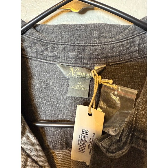 Natural Reflections Gray Denim Shirt Dress Long Sleeve Frayed Hem - Picture 3 of 3